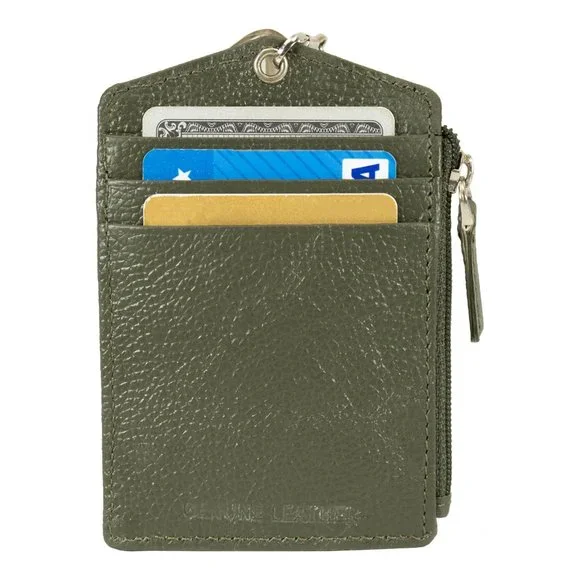 ID Lanyard Card Holder in Genuine Leather with Long Metal Chain - Picture 5 of 9